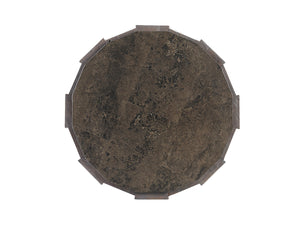 Lexington Tommy Bahama Home Everett Round Travertine End Table - Casual Elegance With Gray Elm, Stained Top, And Distressed Charm Smoke Gray  562-951