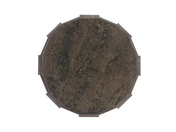 Lexington Tommy Bahama Home Everett Round Travertine End Table - Casual Elegance With Gray Elm, Stained Top, And Distressed Charm Smoke Gray  562-951