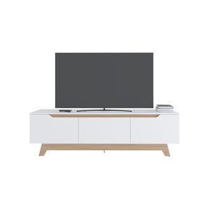 English Elm Yukon TV Stand with White & Macadamia Finish — Elegant Engineered Wood Media Console, 3 Doors, Ample Storage B092P315587