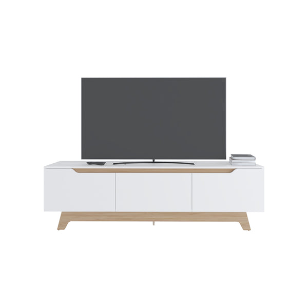 English Elm Yukon TV Stand with White & Macadamia Finish — Elegant Engineered Wood Media Console, 3 Doors, Ample Storage B092P315587