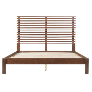 English Elm Premium Solid Pine Queen Platform Bed Architectural Slat Headboard Modern Bedroom Walnut N770PQ367009D