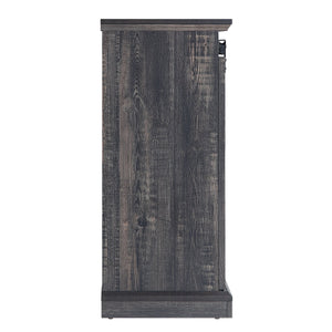 English Elm Myrtle 60" TV Stand with Sliding Doors and 7 Shelves, Steel Handles, Cable Management, Textured Finish Antique brown B365P398316