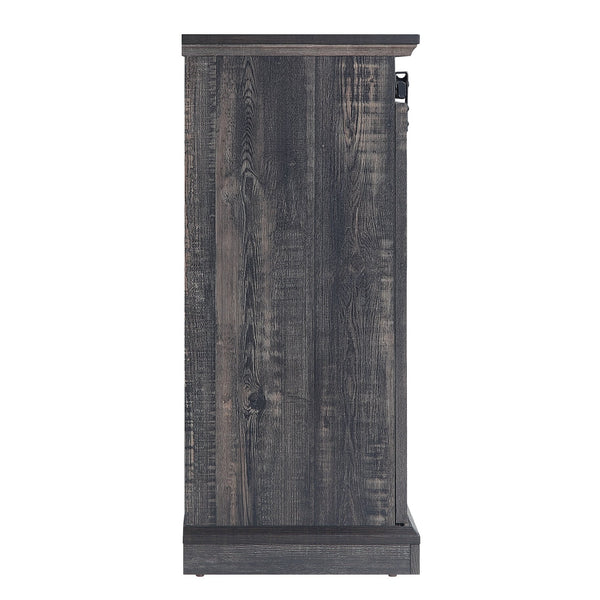 English Elm Myrtle 60" TV Stand with Sliding Doors and 7 Shelves, Steel Handles, Cable Management, Textured Finish Antique brown B365P398316