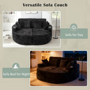English Elm Swivel Barrel Accent Chair Chenille Tufted Round Club Seat for Living Room Lounge Black N719S002240B