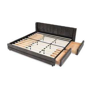 English Elm King Chenille Upholstered Platform Bed with Storage Drawers and Structured Headboard Dark Gray W487S00415