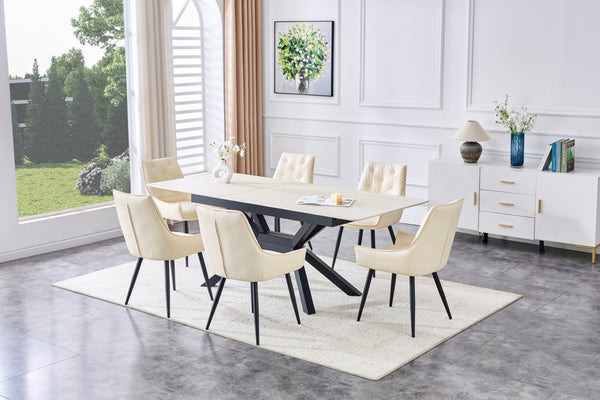 English Elm Contemporary Sintered Stone Extendable Dining Set with Tufted Faux Leather Chairs W3493S00017
