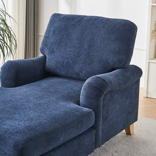 English Elm Modern Mid-Century Oversized Chaise Lounger Sofa Bed with Solid Wood Legs, Deep Seat Comfort Sleeper Blue W2363S00067