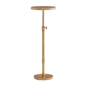 English Elm Morven Adjustable Height Accent Table in Antique Brass — Sleek Round Top, Pedestal Base, 22.25–30" B050P364440