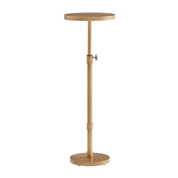 English Elm Morven Adjustable Height Accent Table in Antique Brass — Sleek Round Top, Pedestal Base, 22.25–30" B050P364440