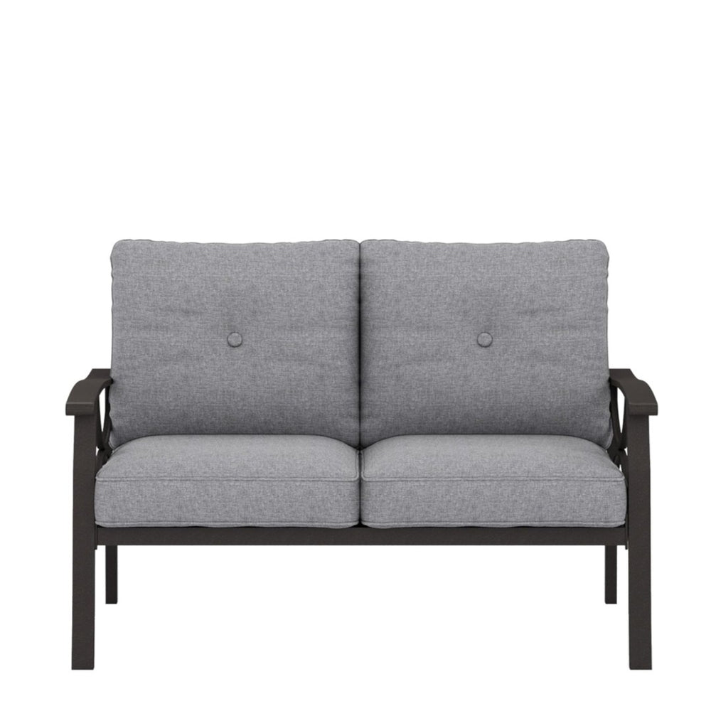 English Elm 48" Outdoor Steel Loveseat with Gray Cushions Powder Coated Matte Black Patio Seating B082P455146