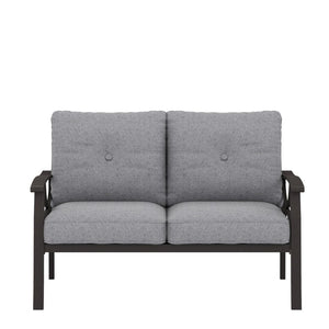 English Elm 48" Outdoor Steel Loveseat with Gray Cushions Powder Coated Matte Black Patio Seating B082P455146