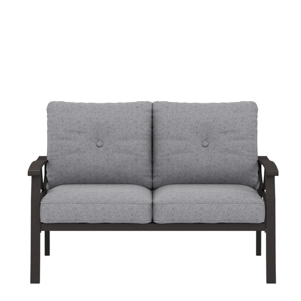 English Elm 48" Outdoor Steel Loveseat with Gray Cushions Powder Coated Matte Black Patio Seating B082P455146