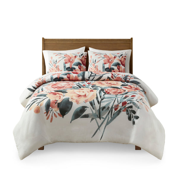 English Elm King/Cal Floral Cotton Duvet Cover Set – Large-Scale Mid-Century Blooms, OEKO-TEX, Button Closure, 3-Piece B035P148368