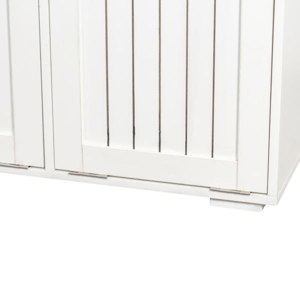 English Elm Laundry Sorting Cabinet with Two Hamper Bags Two Drawers and Melamine Finish W331P373959