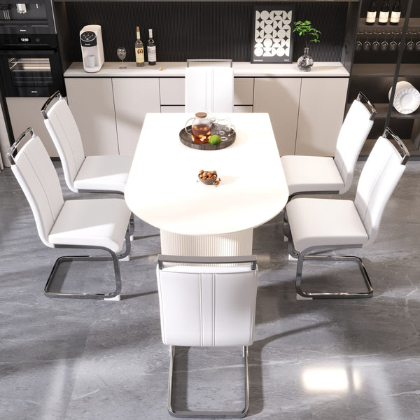 English Elm 63 Modern Cream Mdf Dining Table Set With 6 Armless Pu Chairs, Stylish & Durable For Any Space W2189S00432