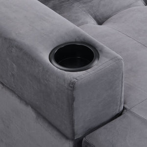 English Elm Sectional PU Sofa Set with L-Chaise, Built-In Cup Holders, Thick Foam Cushions, Modern 4-Seater Comfort Grey 60.62 L x 29.52 W x 13.78 H W2297S00017