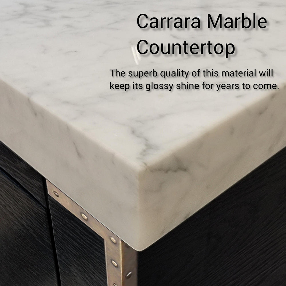 English Elm Black Oak Double Bath Vanity 72" W X 22" D With Luxurious Carrara Marble Top & Ample Storage Solutions B2731P260948