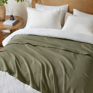 English Elm 1-piece King Cotton Woven Blanket Oeko-tex Certified Lightweight Layering Bedding Olive Green B035P408738