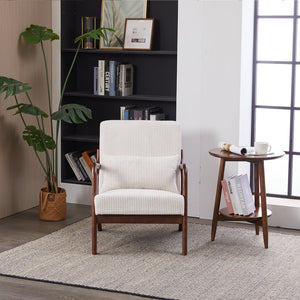 English Elm Mid-Century Beige Accent Chair Upholstered Armchair with Pillow, Solid Wood Frame, Ergonomic Comfort W2989P295373