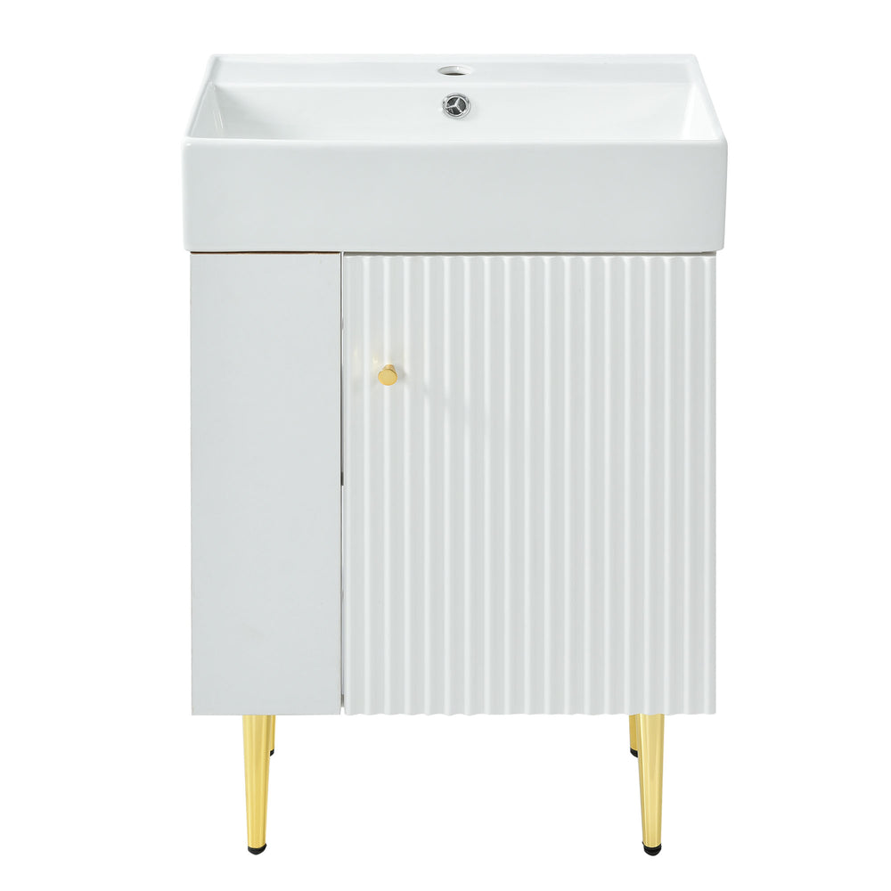 English Elm [Cabinet Only] 21.6" Bathroom vanity with Waterproof MDF, Soft-Close Doors, Gold Handles & Legs, White (SV000007AAE) WF297782AAA