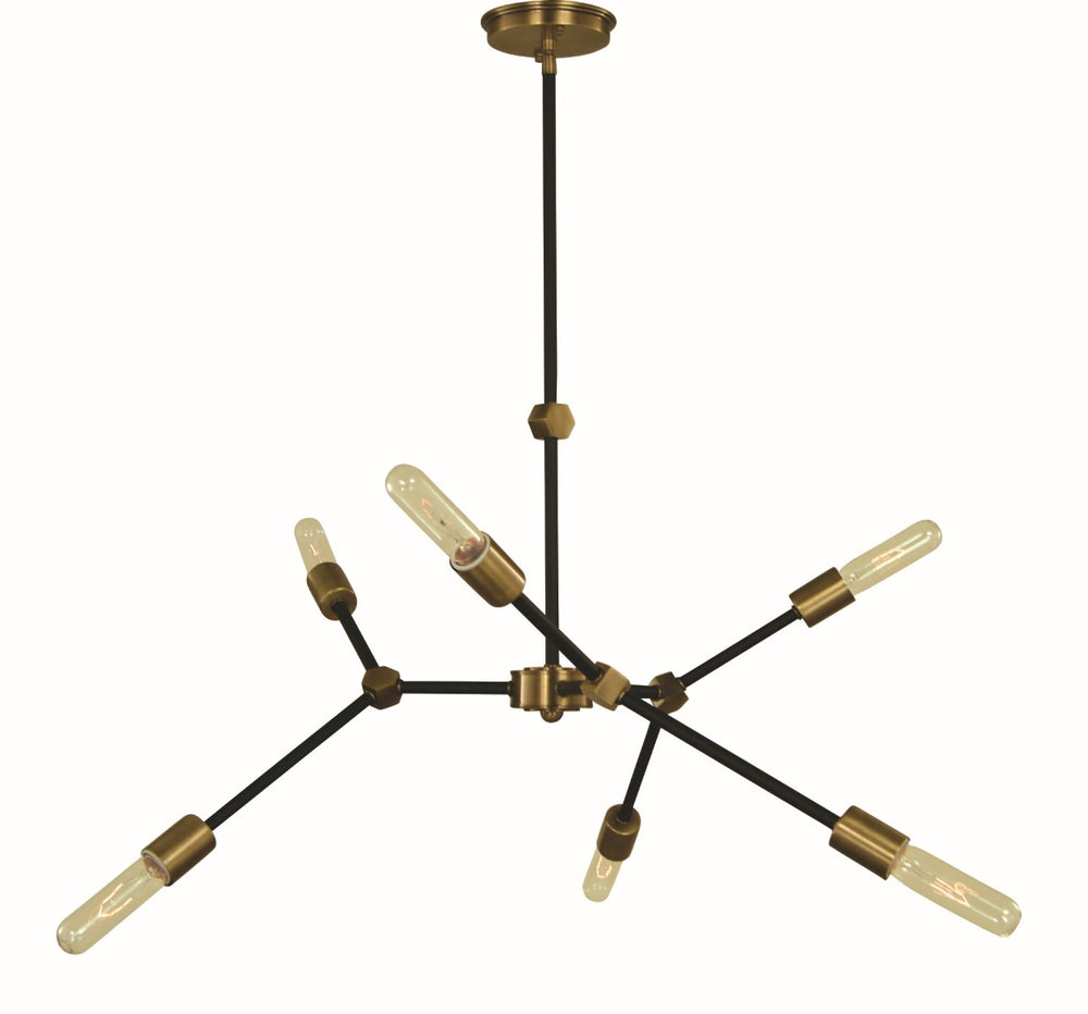 Framburg 6-light Modern Kinetic Dining Chandelier With Elegant Hexagon Design And Adjustable Hanging Stems Antique Brass And Matte Black Metal 5630 Ab/Mblack