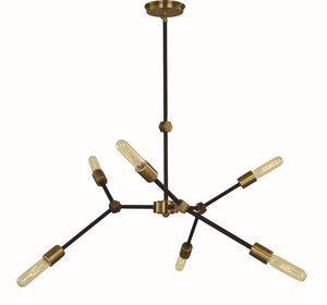 Framburg 6-light Modern Kinetic Dining Chandelier With Elegant Hexagon Design And Adjustable Hanging Stems Antique Brass And Matte Black Metal 5630 Ab/Mblack
