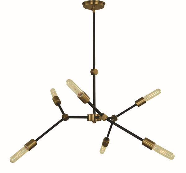 Framburg 6-light Modern Kinetic Dining Chandelier With Elegant Hexagon Design And Adjustable Hanging Stems Antique Brass And Matte Black Metal 5630 Ab/Mblack