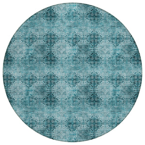 Homeroots 8' X 8' Teal Round Floral Medallion Washable Non Skid Indoor Outdoor Area Rug Teal Polyester 563003