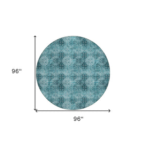 Homeroots 8' X 8' Teal Round Floral Medallion Washable Non Skid Indoor Outdoor Area Rug Teal Polyester 563003