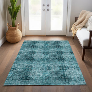 Homeroots 8' X 10' Teal Floral Medallion Washable Non Skid Indoor Outdoor Area Rug Teal Polyester 563004