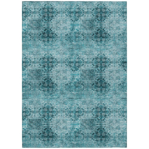 Homeroots 9' X 12' Teal Floral Medallion Washable Non Skid Indoor Outdoor Area Rug Teal Polyester 563005