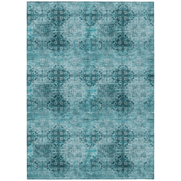 Homeroots 9' X 12' Teal Floral Medallion Washable Non Skid Indoor Outdoor Area Rug Teal Polyester 563005