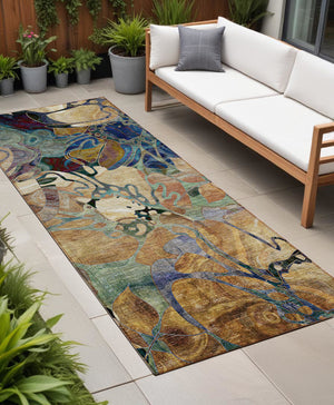 Homeroots 2' Abstract Washable Indoor Outdoor Runner Rug – Stylish Artistry For Your Living Space And More! Beige Polyester 563008