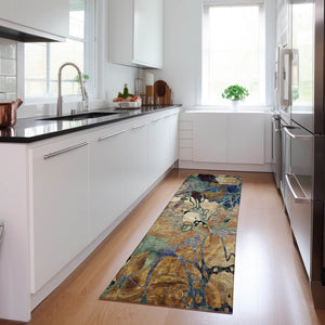 Homeroots 2' Abstract Washable Indoor Outdoor Runner Rug – Stylish Artistry For Your Living Space And More! Beige Polyester 563008