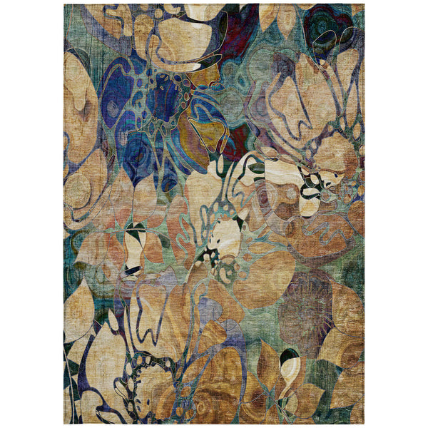 Homeroots 3' X 5' Beige And Blue Abstract Washable Indoor Outdoor Area Rug Beige Polyester 563010