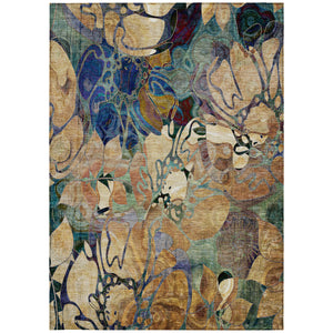 Homeroots 3' X 5' Beige And Blue Abstract Washable Indoor Outdoor Area Rug Beige Polyester 563010