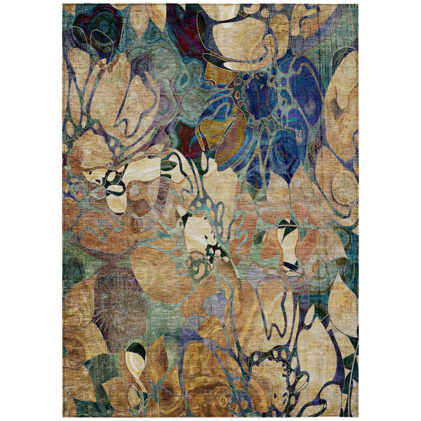 Homeroots 9' X 12' Beige And Blue Abstract Washable Indoor Outdoor Area Rug Beige Polyester 563014