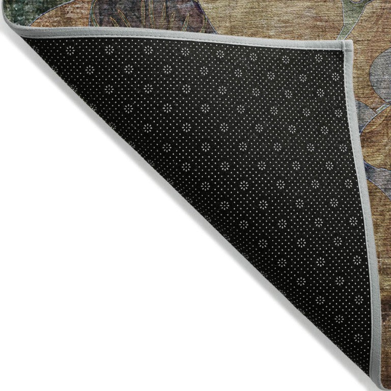 Abstract Floral Polyester Area Rug Washable Uv Resistant for Indoor Outdoor Use Beige Blue