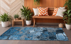 Homeroots 2' Abstract Washable Indoor Outdoor Runner Rug – Stylish Artistry For Your Living Space And More! Blue Polyester 563017