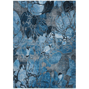Homeroots 3' X 5' Blue And Gray Abstract Washable Indoor Outdoor Area Rug Blue Polyester 563019
