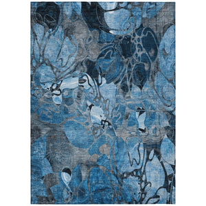 Homeroots 3' X 5' Blue And Gray Abstract Washable Indoor Outdoor Area Rug Blue Polyester 563019