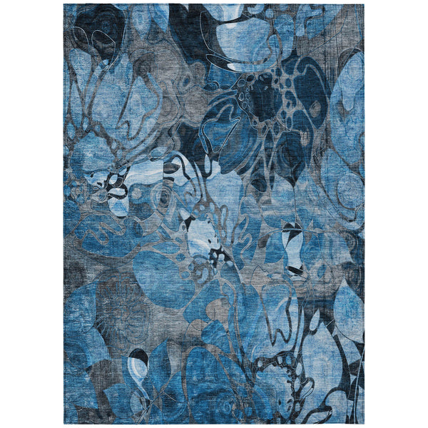 Homeroots 3' X 5' Blue And Gray Abstract Washable Indoor Outdoor Area Rug Blue Polyester 563019