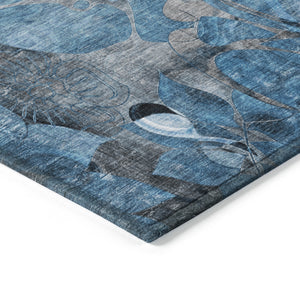 Homeroots 3' X 5' Blue And Gray Abstract Washable Indoor Outdoor Area Rug Blue Polyester 563019