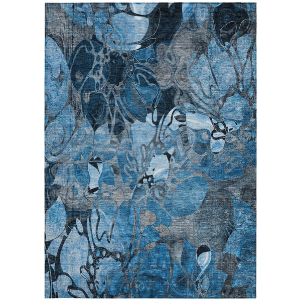 Homeroots 3' X 5' Blue And Gray Abstract Washable Indoor Outdoor Area Rug Blue Polyester 563019