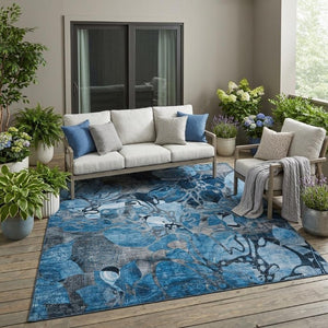 Abstract Washable Area Rug with Uv Protection for Indoor Outdoor Living Spaces