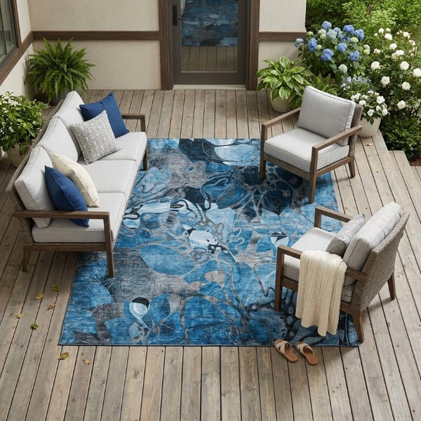 Abstract Washable Area Rug with Uv Protection for Indoor Outdoor Living Spaces