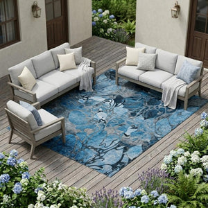 Abstract Washable Area Rug with Uv Protection for Indoor Outdoor Living Spaces