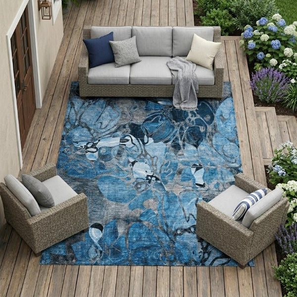 Abstract Washable Area Rug with Uv Protection for Indoor Outdoor Living Spaces