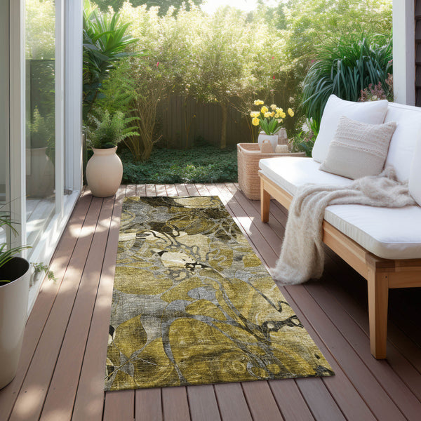Homeroots 2' X 8' Green And Brown Abstract Washable Indoor Outdoor Runner Rug Brown Polyester 563026