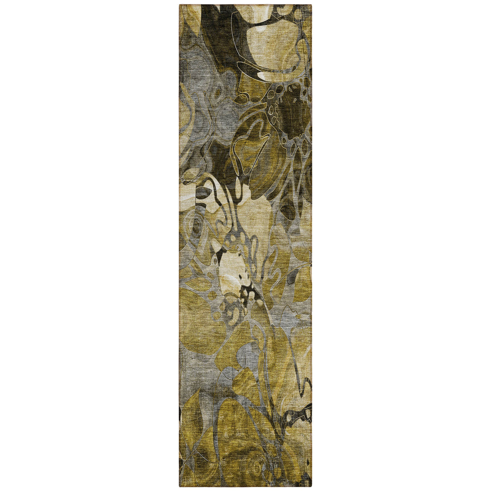 Homeroots 2' X 8' Green And Brown Abstract Washable Indoor Outdoor Runner Rug Brown Polyester 563026